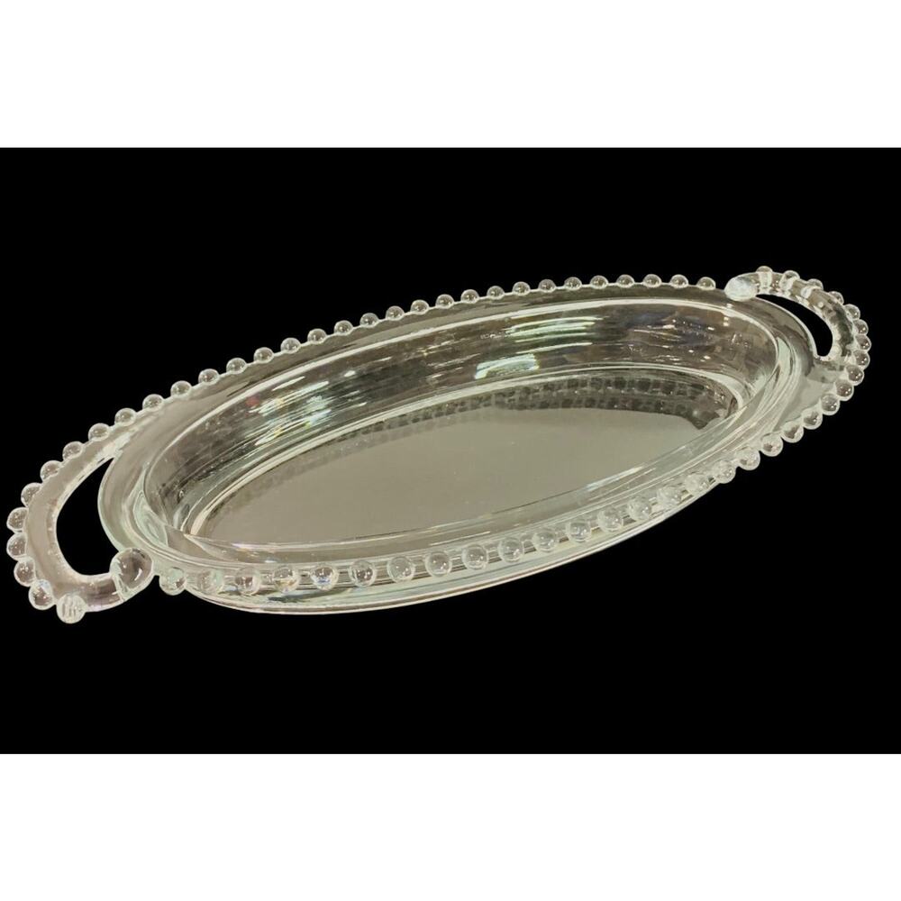 Imperial Glass Oval Celery Dish Beaded Curved Handle 13.5 Inch Candlewick